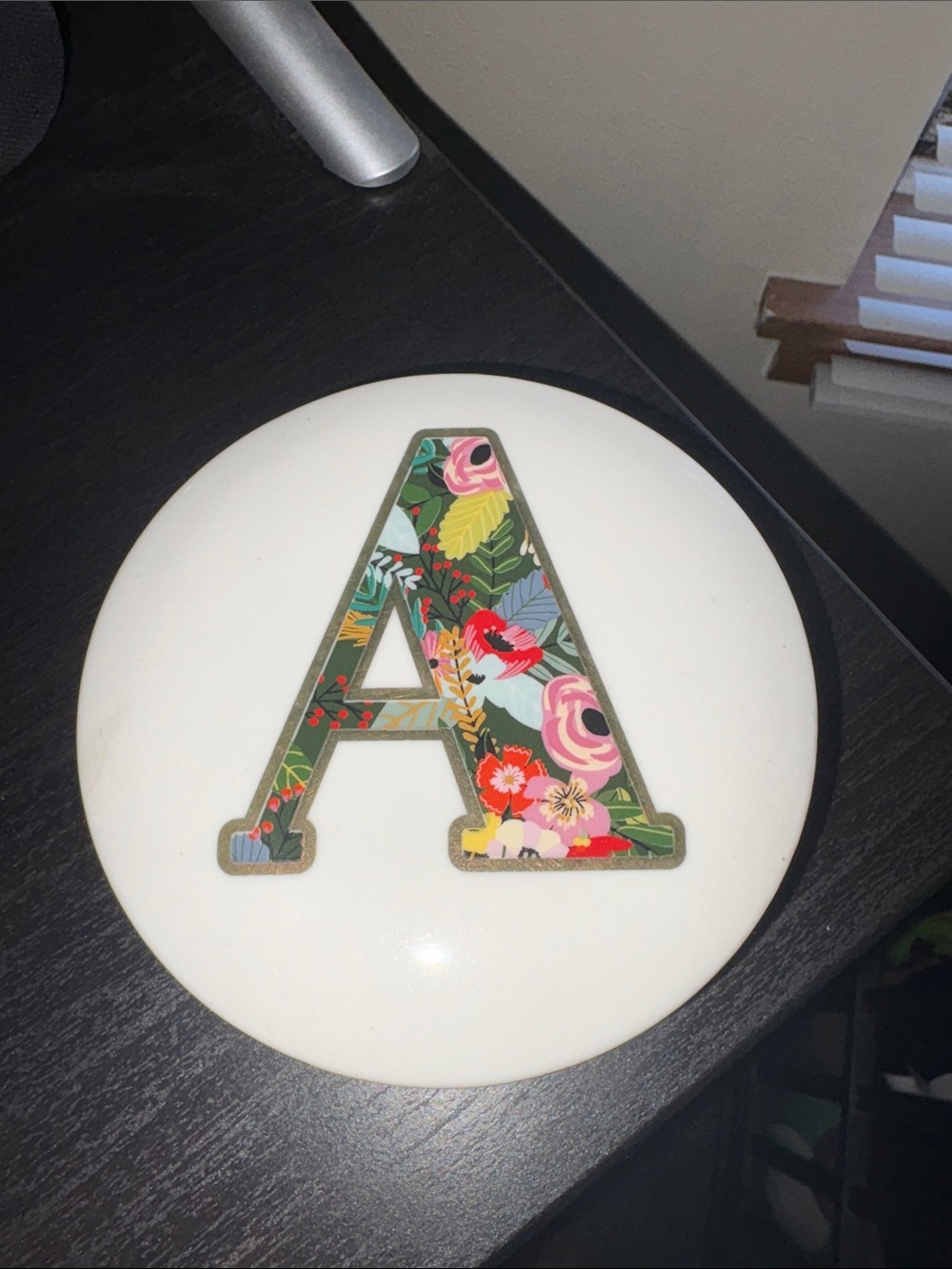 Floral Letter A Ceramic Accent Tile - White with Multicolor Floral